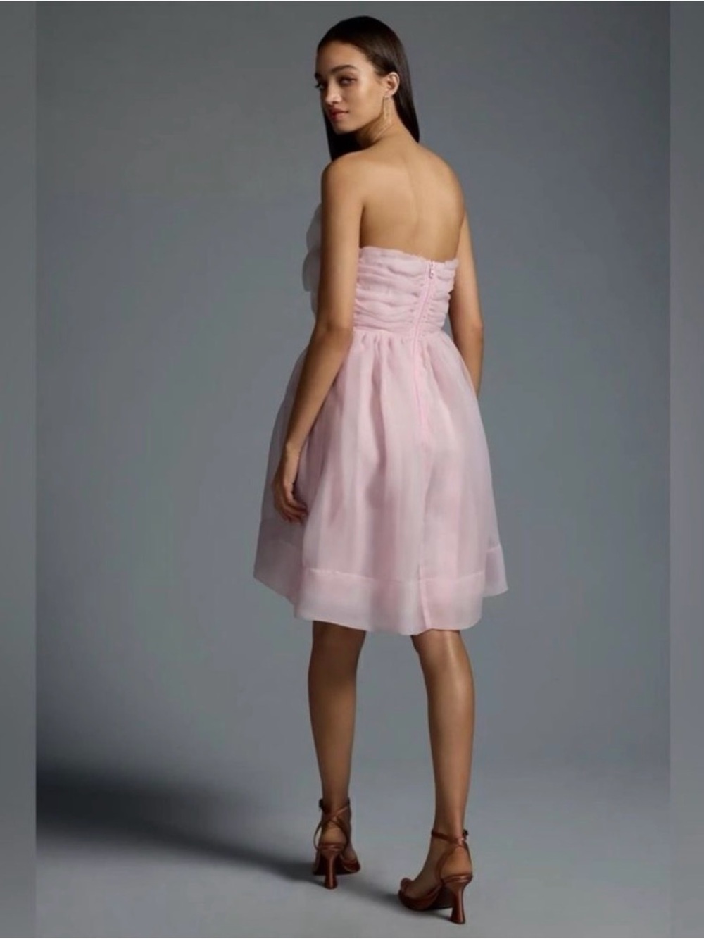 Cynthia Rowley Strapless Light Pink Tulle Dress with White Floral Applique - Picture 12 of 16